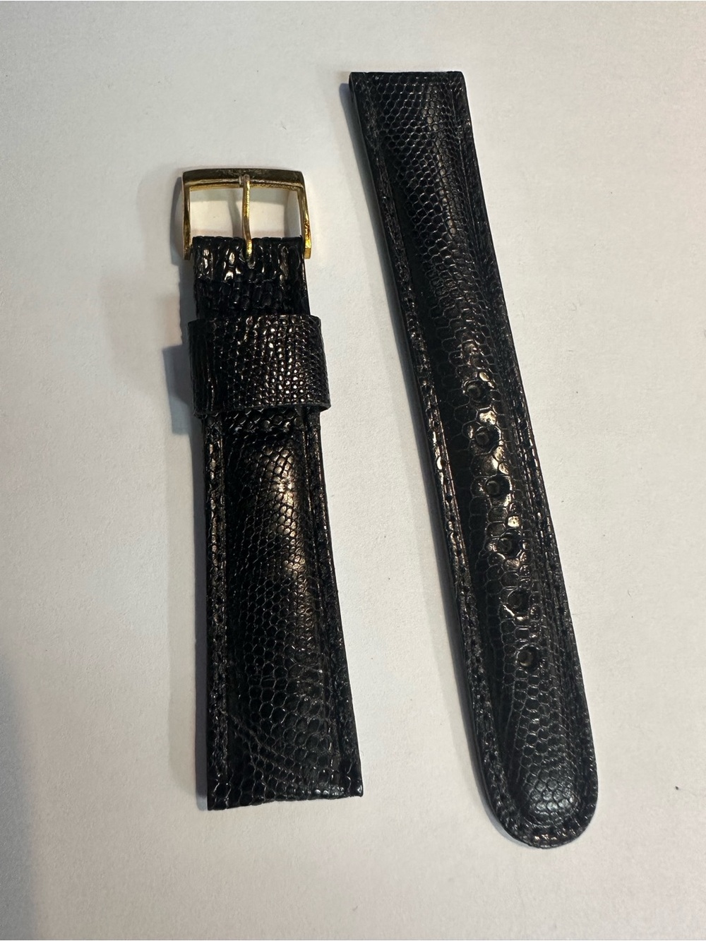Black Genuine Lizard Leather Textured Watch Strap with Gold-Tone Buckle